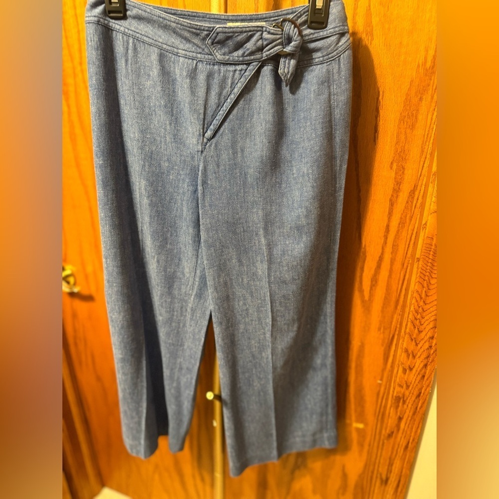 Anthropologie Elevenses Wide Leg Linen Denim Blend Pants Size 2